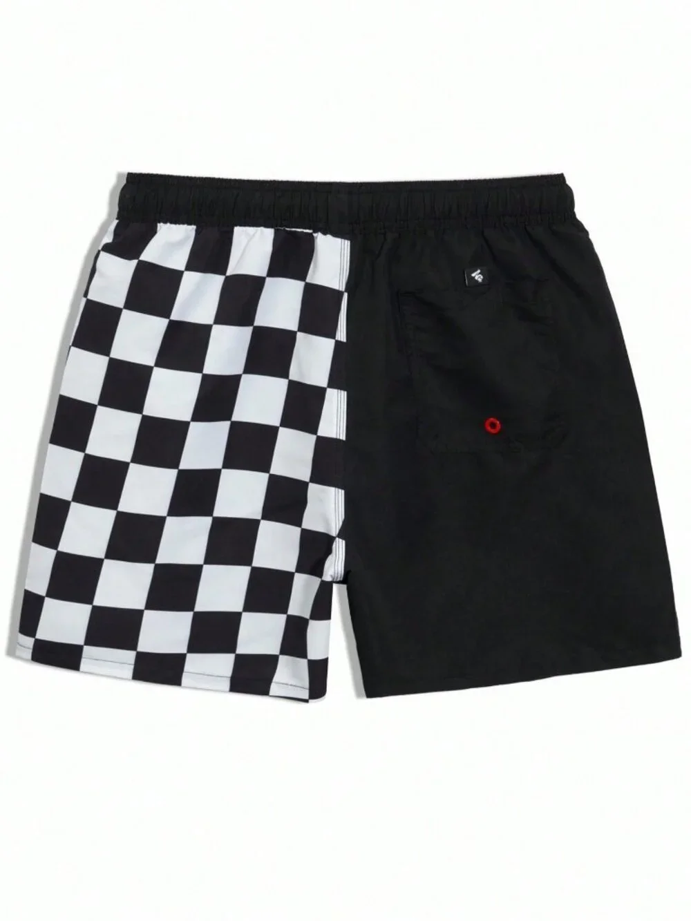 Black Casual Vacation Men's Letter & Checkerboard Print Drawstring Swim Trunks